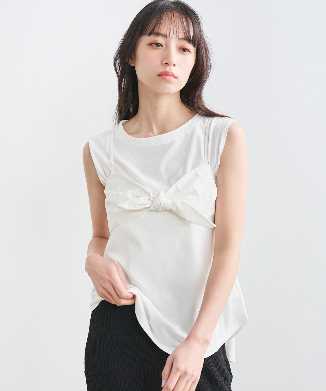 COCO DEAL「ジャカードリボンビスチェ&times;ノースリTシャツ」|Tシャツ・カットソー|