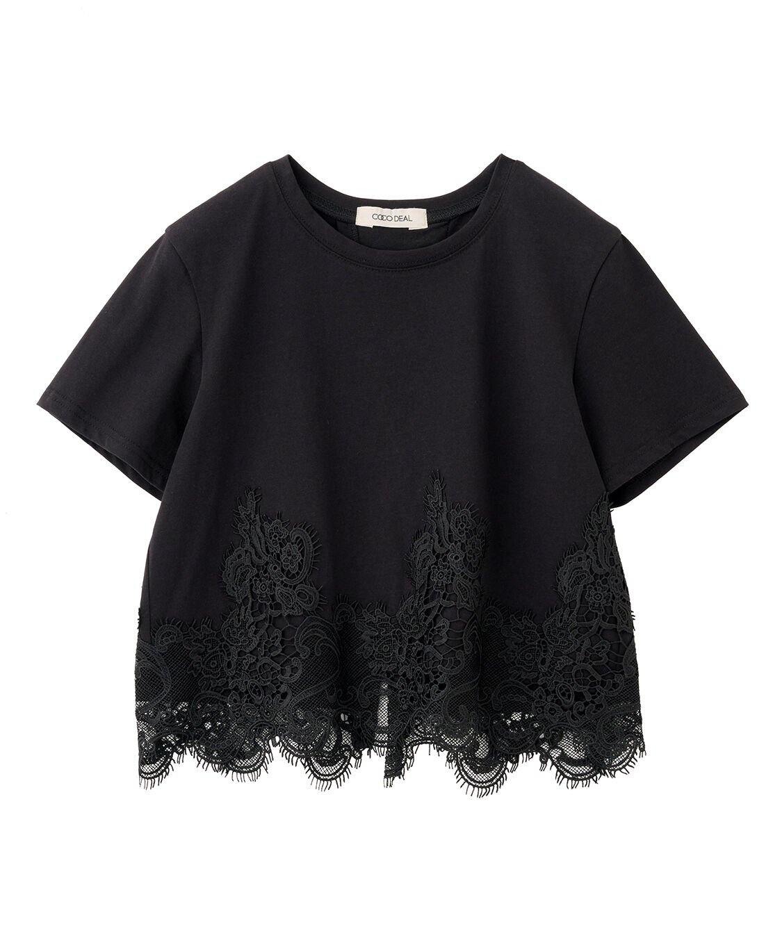 COCO DEAL「レースドッキングTシャツ」|Tシャツ・カットソー|ブラック