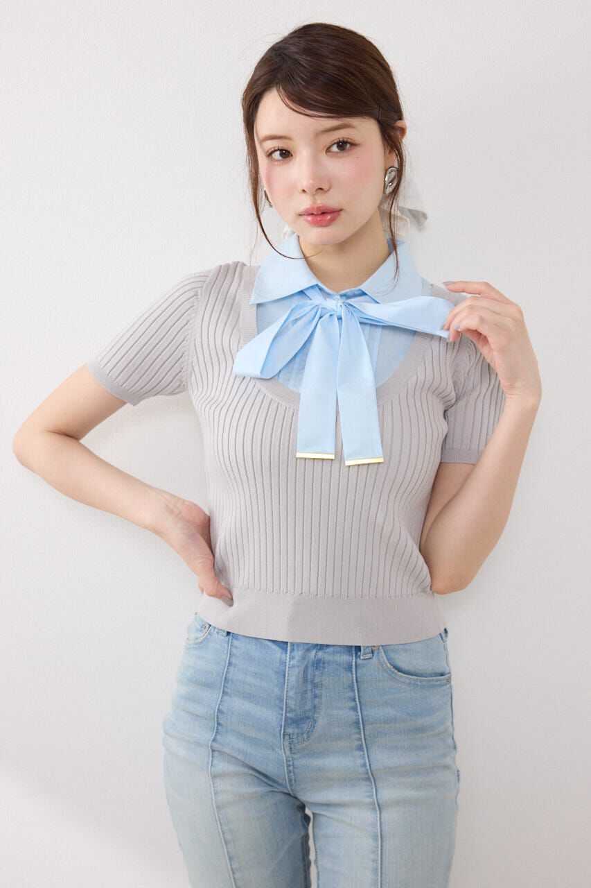 rienda「シャツドッキングハーフスリーブニットトップス」|ニット・セーター|L/GRY1