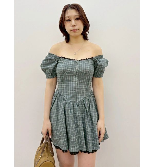 EVRIS「パフスリーブレースドッキングミニワンピース」|ワンピース|