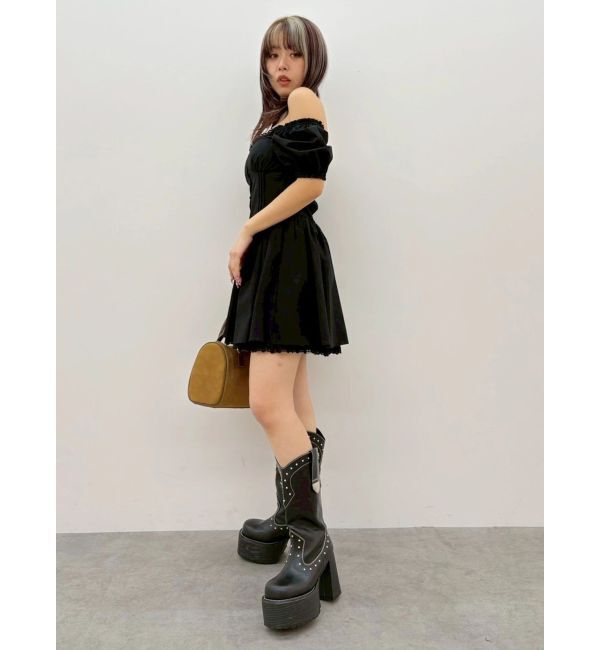 EVRIS「パフスリーブレースドッキングミニワンピース」|ワンピース|