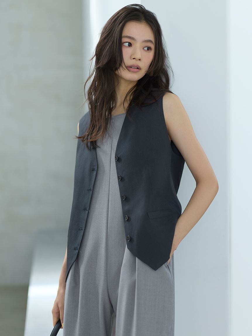 Mila Owen「後バックルリネン混ベスト」|ダウンベスト・ベスト|CGRY