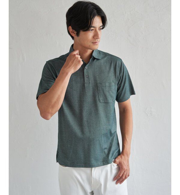 IKKA LOUNGE「【吸水速乾／イージーケア】アーバンドライ冷感コードレーンポロシャツ」|Tシャツ・カットソー|グリーン