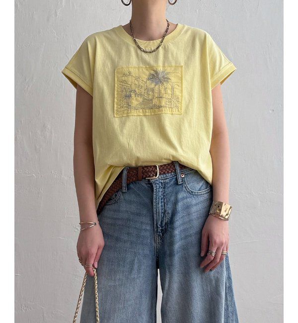 Lbc with Life「冷感フレンチスリーブ刺繍Tシャツ」|その他|イエロー