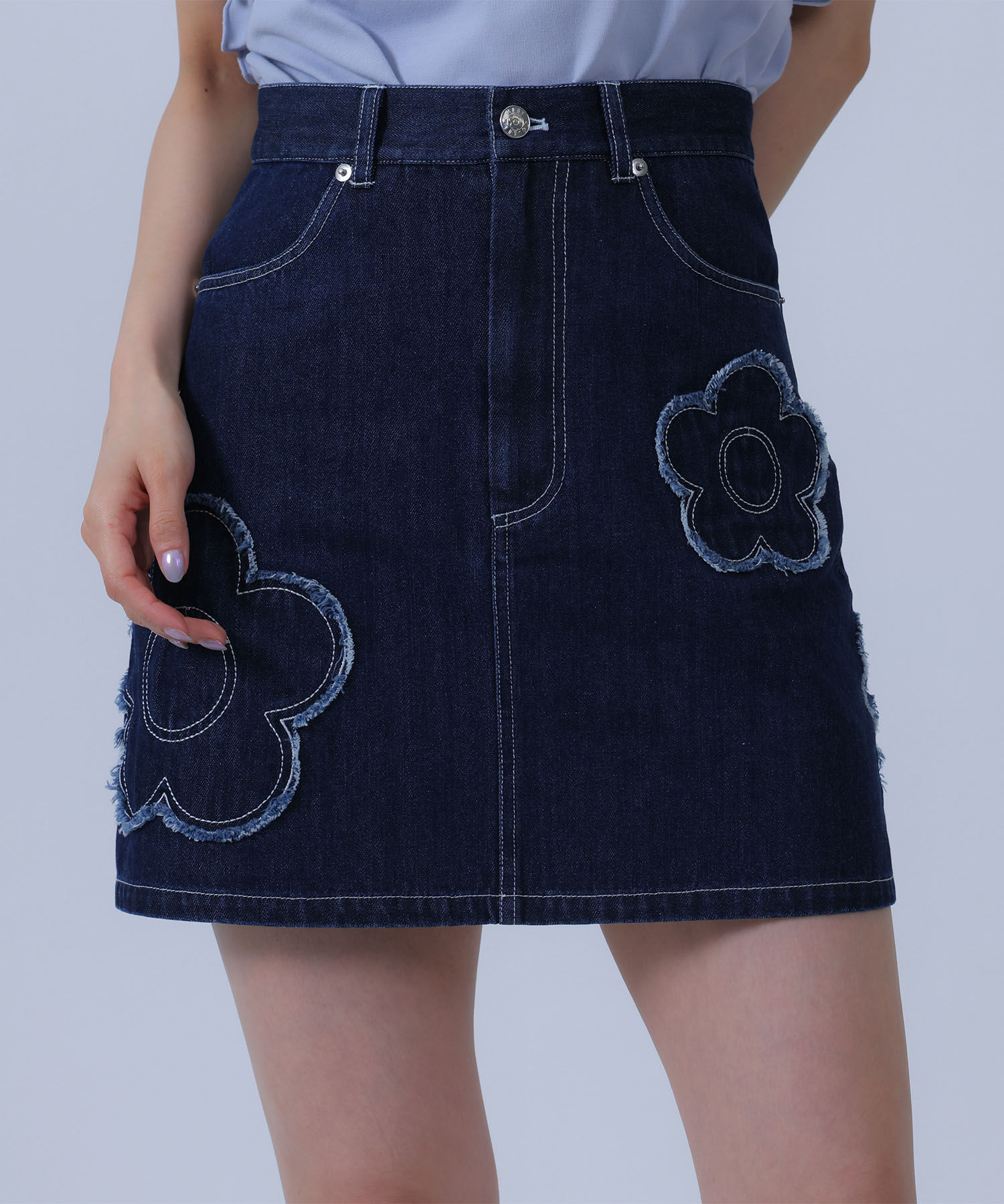 MARY QUANT「デイジーパッチデニムミニ スカート」|スカート|ネイビー