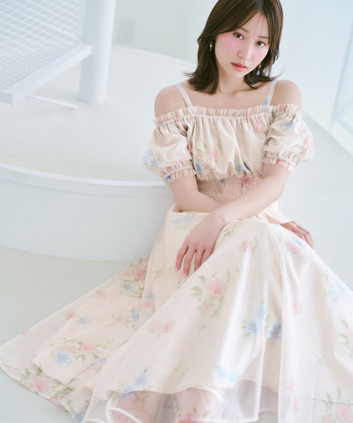 WILLSELECTION「フラワーメッシュオフショルワンピース」|ワンピース|赤系花柄