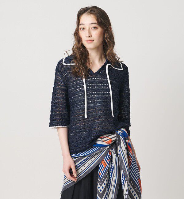 UNITED ARROWS「アイレット バイカラー ニット」|ニット・セーター|NAVY