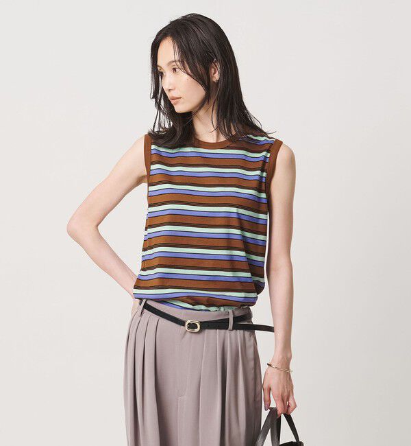 UNITED ARROWS「マルチボーダー ノースリーブ Tシャツ」|タンクトップ|DK.BROWN