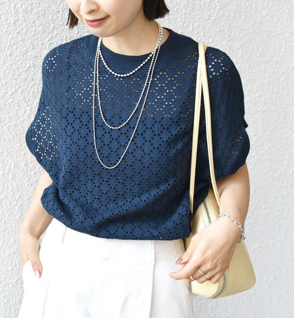 SHIPS for women「《一部追加予約》【WEB限定】〈手洗い可能〉アイレット クルーネック プルオーバー」|Tシャツ・カットソー|ネイビー