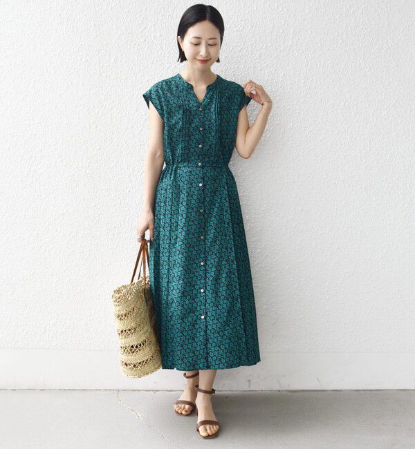 SHIPS for women「《一部予約》【WEB限定】〈洗濯機可能〉ドット 花柄 サイド プリーツ フレンチスリーブ ワンピース」|ワンピース|