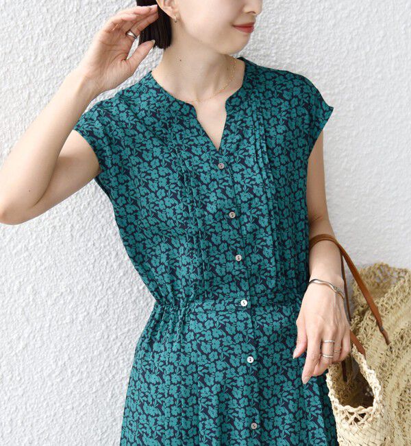 SHIPS for women「《一部予約》【WEB限定】〈洗濯機可能〉ドット 花柄 サイド プリーツ フレンチスリーブ ワンピース」|ワンピース|