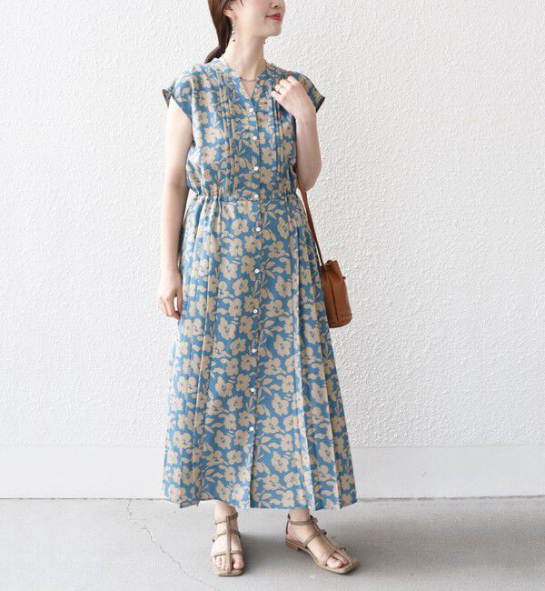 SHIPS for women「《一部予約》【WEB限定】〈洗濯機可能〉ドット 花柄 サイド プリーツ フレンチスリーブ ワンピース」|ワンピース|