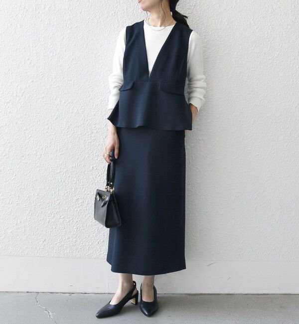 SHIPS any「SHIPS any:〈洗濯機可能〉ダブルクロス Vネック ペプラム ワンピース［NAVY BLUE］」|ワンピース|ネイビー