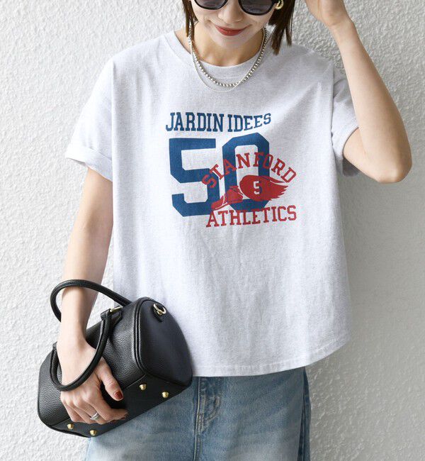 SHIPS any「【WEB限定/SHIPS any別注】THE KNiTS:〈洗濯機可能〉ラウンドヘム プリント ショート TEE」|Tシャツ・カットソー|グレー