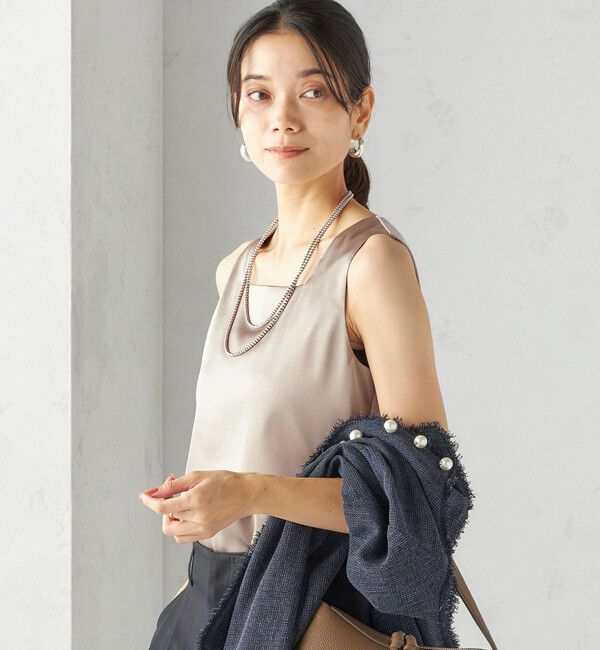 SHIPS for women「《一部予約》〈手洗い可能〉2WAY サテン &times; カットソー スクエア タンクトップ」|タンクトップ|