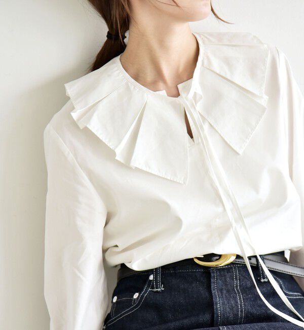 quaranciel「quaranciel:〈洗濯機可能〉タックカラー 2way キーネック シャツ ブラウス」|シャツ・ブラウス|ホワイト