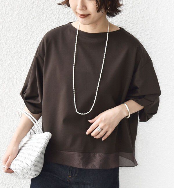 SHIPS for women「《一部追加予約》〈洗濯機可能〉袖 ツイスト デザイン シアー ドッキング TEE」|Tシャツ・カットソー|