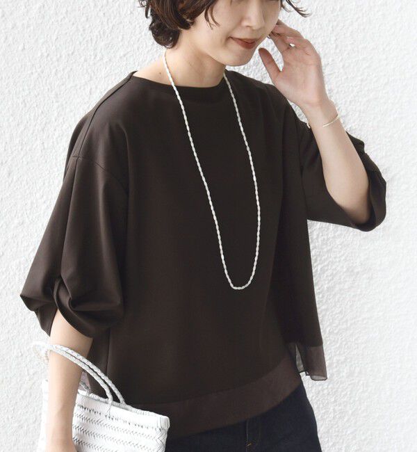 SHIPS for women「《一部追加予約》〈洗濯機可能〉袖 ツイスト デザイン シアー ドッキング TEE」|Tシャツ・カットソー|