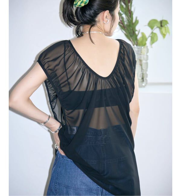  「GATHERED CHIFFON TANK：ブラウス」|シャツ・ブラウス|ブラック
