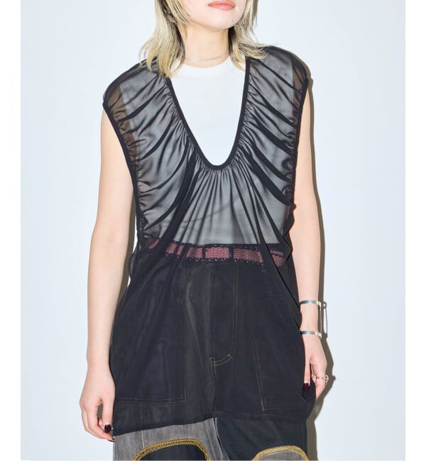  「GATHERED CHIFFON TANK：ブラウス」|シャツ・ブラウス|