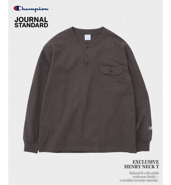 JOURNAL STANDARD「CHAMPION / チャンピオン for JS 長袖 ヘンリーネック」|Tシャツ・カットソー|ブラック A
