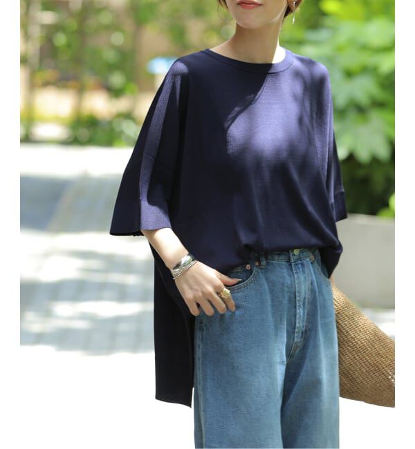 JOURNAL STANDARD relume「《追加6 / 新色》接触冷感 / ウォッシャブルクールポンチョプルオーバー」|ニット・セーター|ネイビー