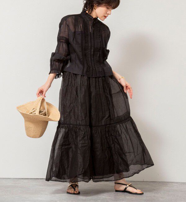 NOLLEY'S sophi「【MARILYN MOON】sheer starched cotton lace tieredスカート」|フレア|