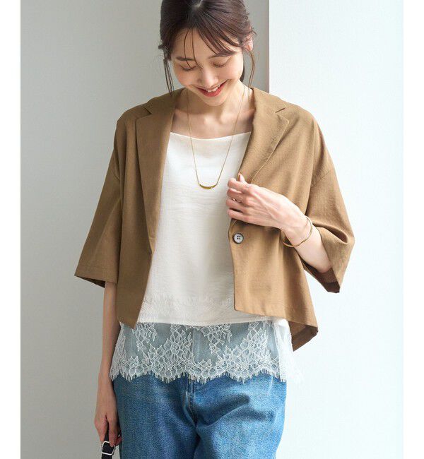 Rope&rsquo;Picnic「【ちゃんと+かわいい保証】エアリーリネンライク ハーフスリーブジャケット/接触冷感・UVカット・速乾」|テーラードジャケット|