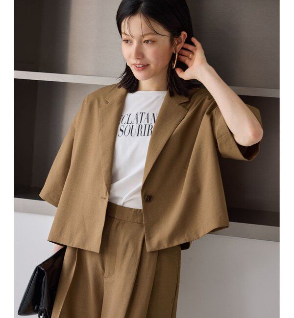 Rope&rsquo;Picnic「【ちゃんと+かわいい保証】エアリーリネンライク ハーフスリーブジャケット/接触冷感・UVカット・速乾」|テーラードジャケット|