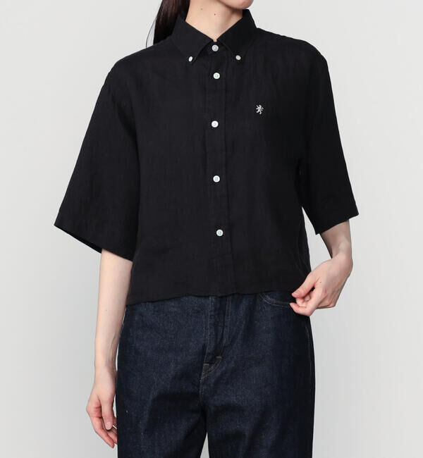 GYMPHLEX「Gymphlex | リネン ショートボタンダウン半袖シャツ WOMEN」|シャツ・ブラウス|BLACK
