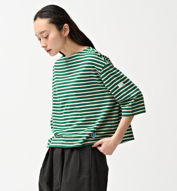 ORCIVAL「ORCIVAL | コットン ボートネックボーダーTシャツ WOMEN」|Tシャツ・カットソー|GREEN系1