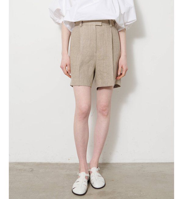  「リネンハーフタックパンツ」|その他|ベージュ