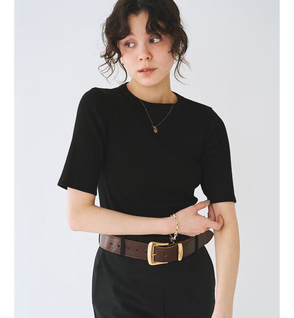  「《5色展開/手洗い可能》半袖クルーネックテレコカットソー」|Tシャツ・カットソー|ブラック