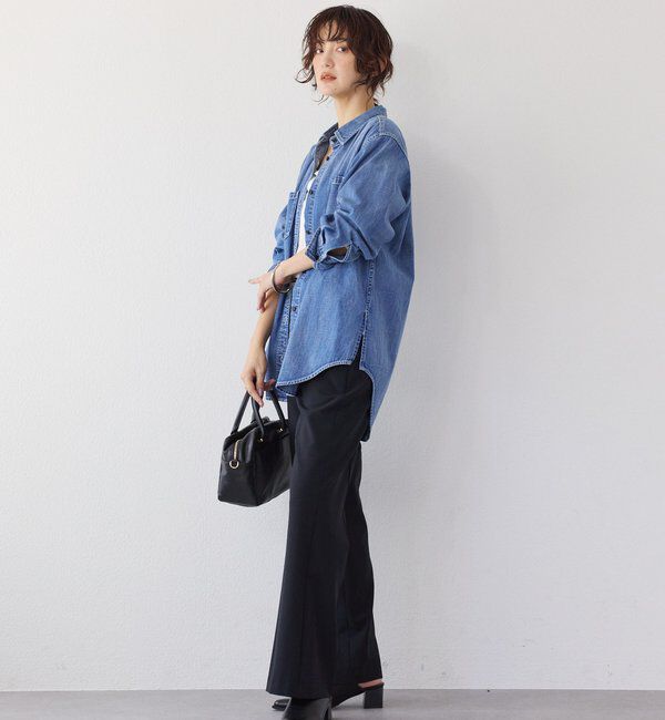  「【RIMH】【取り外し可能肩パッド付き】ショルダーパッドロングシャツ」|シャツ・ブラウス|