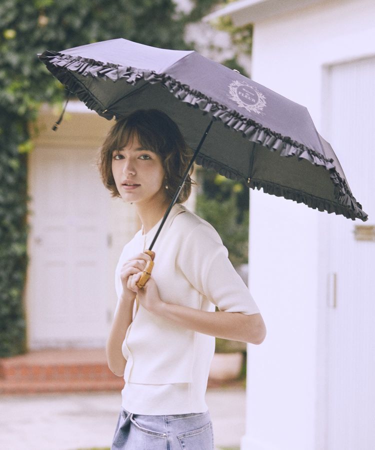 Maison de FLEUR「【晴雨兼用/UVカット率100％生地使用/UPF50+】遮光&UV CUT フリル折りたたみ傘」|傘|
