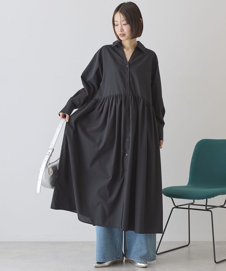 AMERICAN HOLIC「【イージーケア】ギャザーシャツワンピース」|ワンピース|Black