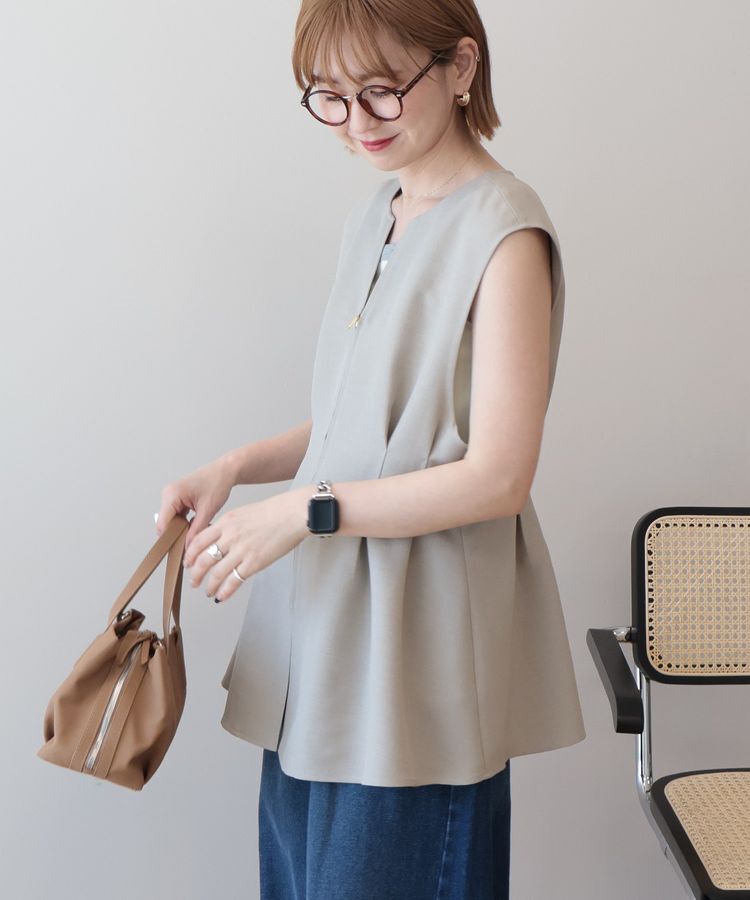 AMERICAN HOLIC「【接触冷感・イージーケア】リネンライクペプラムベスト」|ベスト・ジレ|Gray Beige