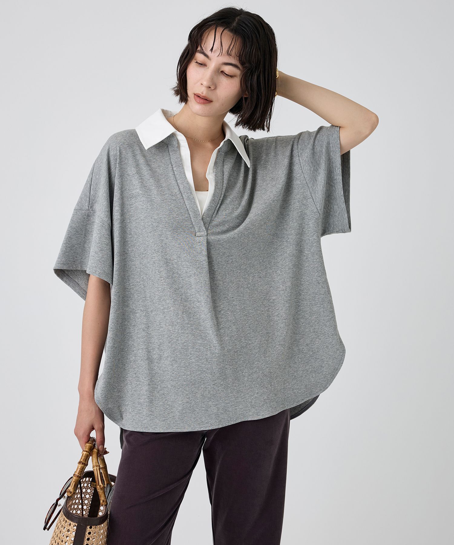 BABYLONE「シャツドッキングハーフスリーブプルオーバー」|Tシャツ・カットソー|ｸﾞﾚｰ