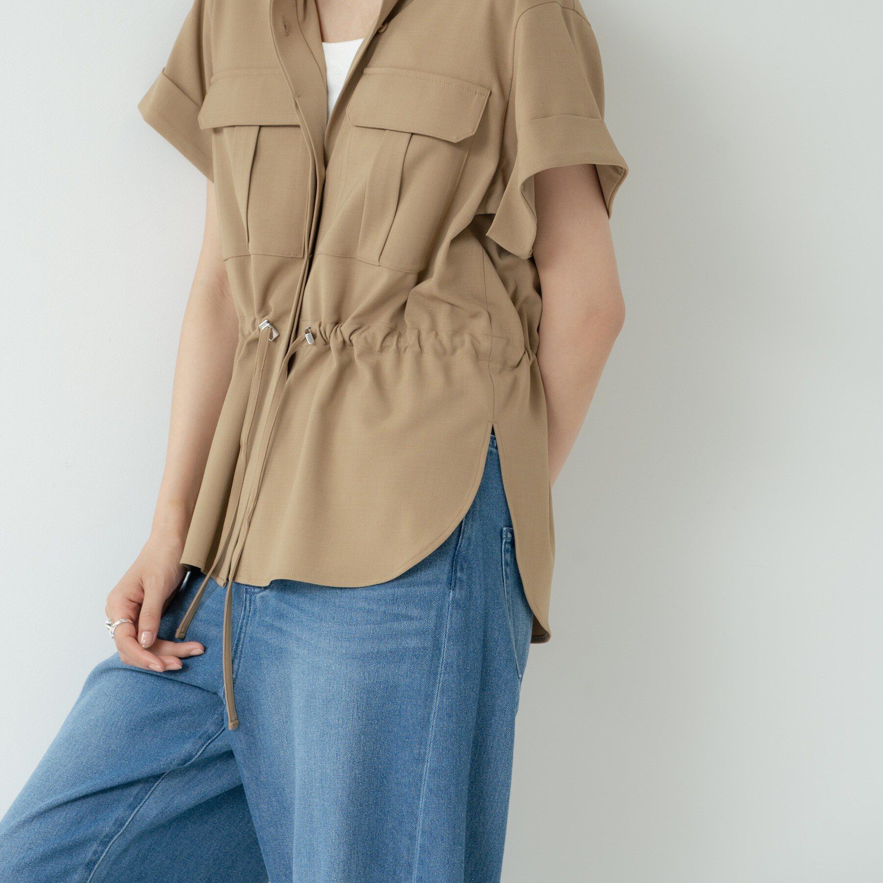 GALLEST「Comfy SET UP｜サファリシャツ【セットアップ対応／通勤／カセット服／接触冷感／UVカット】」|シャツ・ブラウス|キャメルブラウン(0