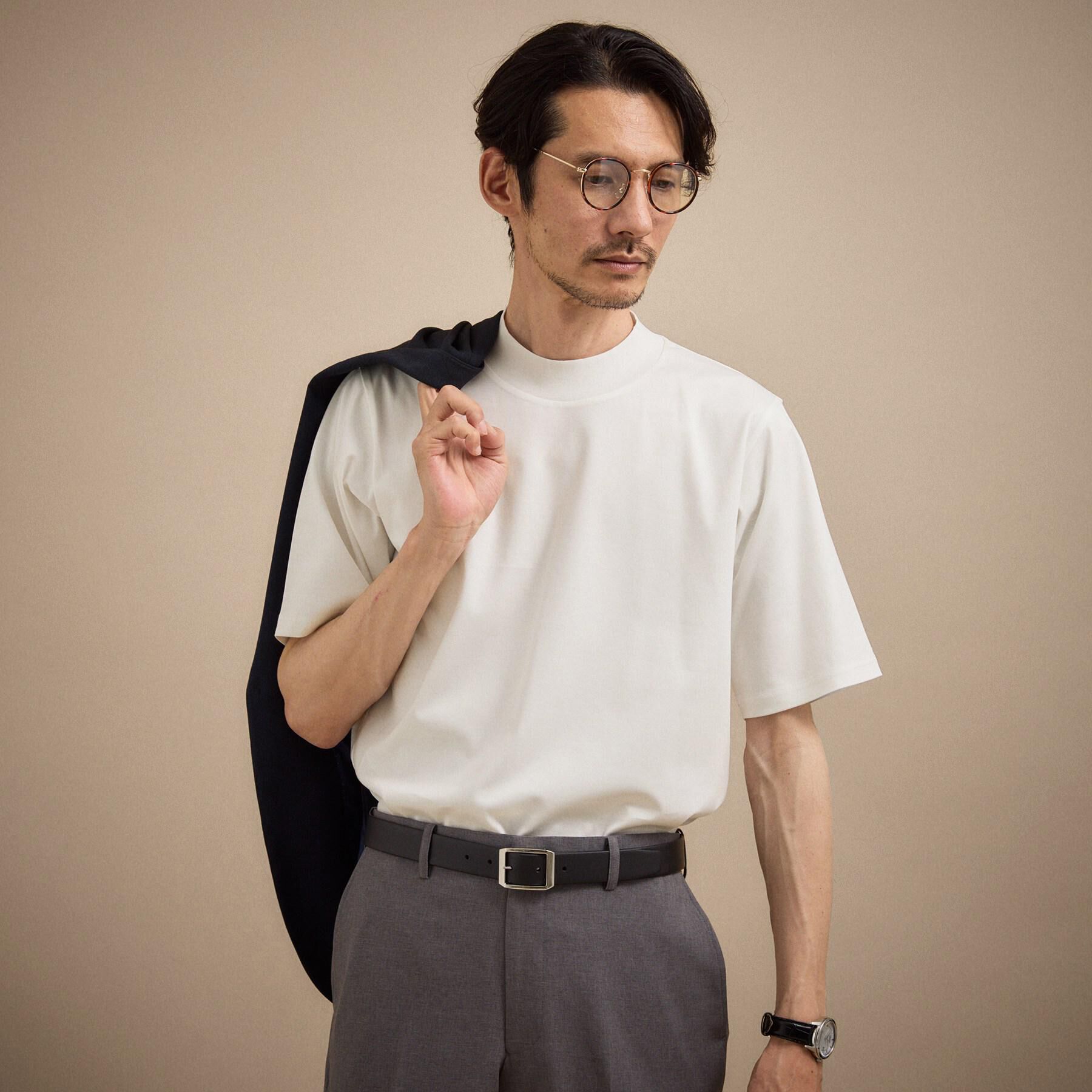 TAKEO KIKUCHI「【接触冷感】アイスクリアコットン モックネック Tシャツ」|Tシャツ・カットソー|ホワイト(001)