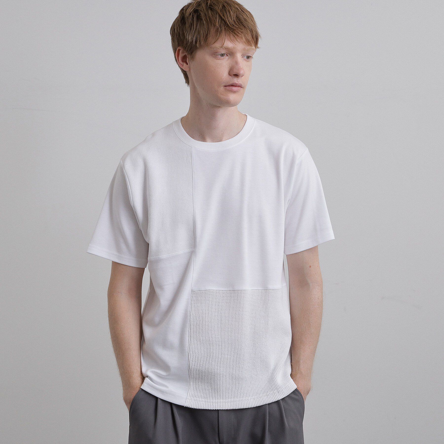 tk.TAKEO KIKUCHI「ブロックニット切替カットソー」|Tシャツ・カットソー|ホワイト(001)