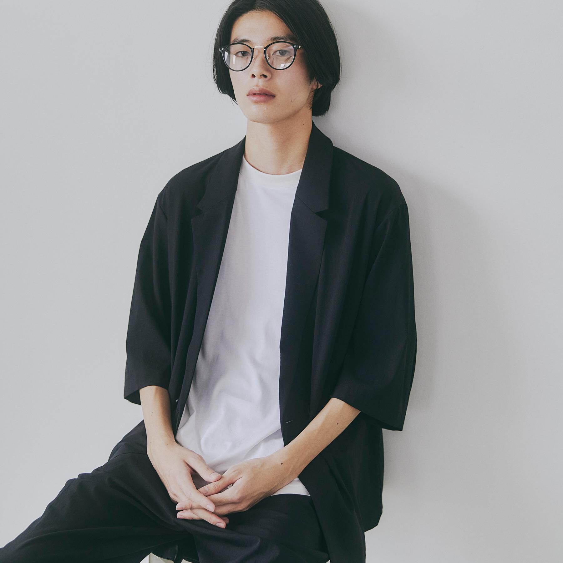tk.TAKEO KIKUCHI「【接触冷感／UVCUT／セットアップ対応可】COOL PLAY5部袖ジャケット」|テーラードジャケット|ブラック(019)