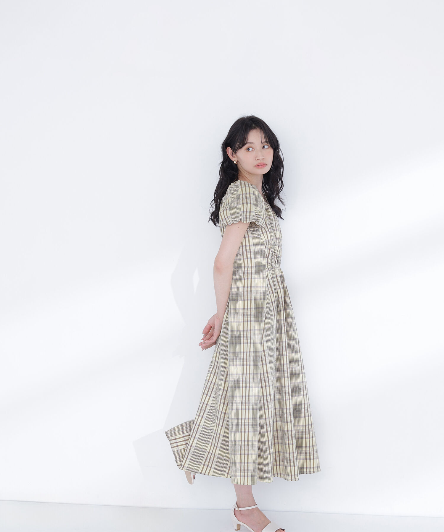  「チェックパフスリーブワンピース」|ワンピース|