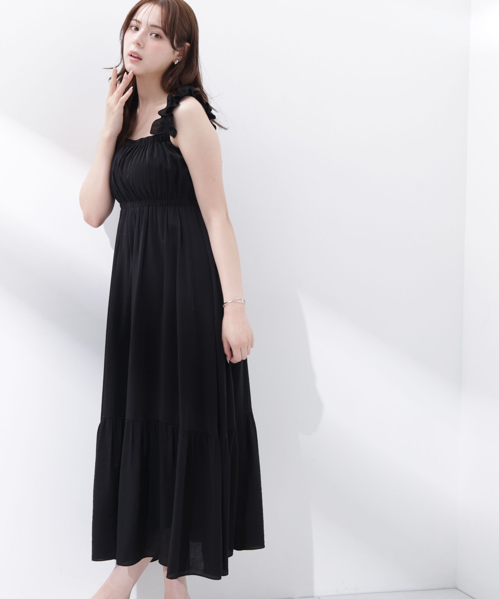 PROPORTION BODY DRESSING「＜EDIT COLOGNE＞フリルショルダーティアードワンピース」|ワンピース|ブラック