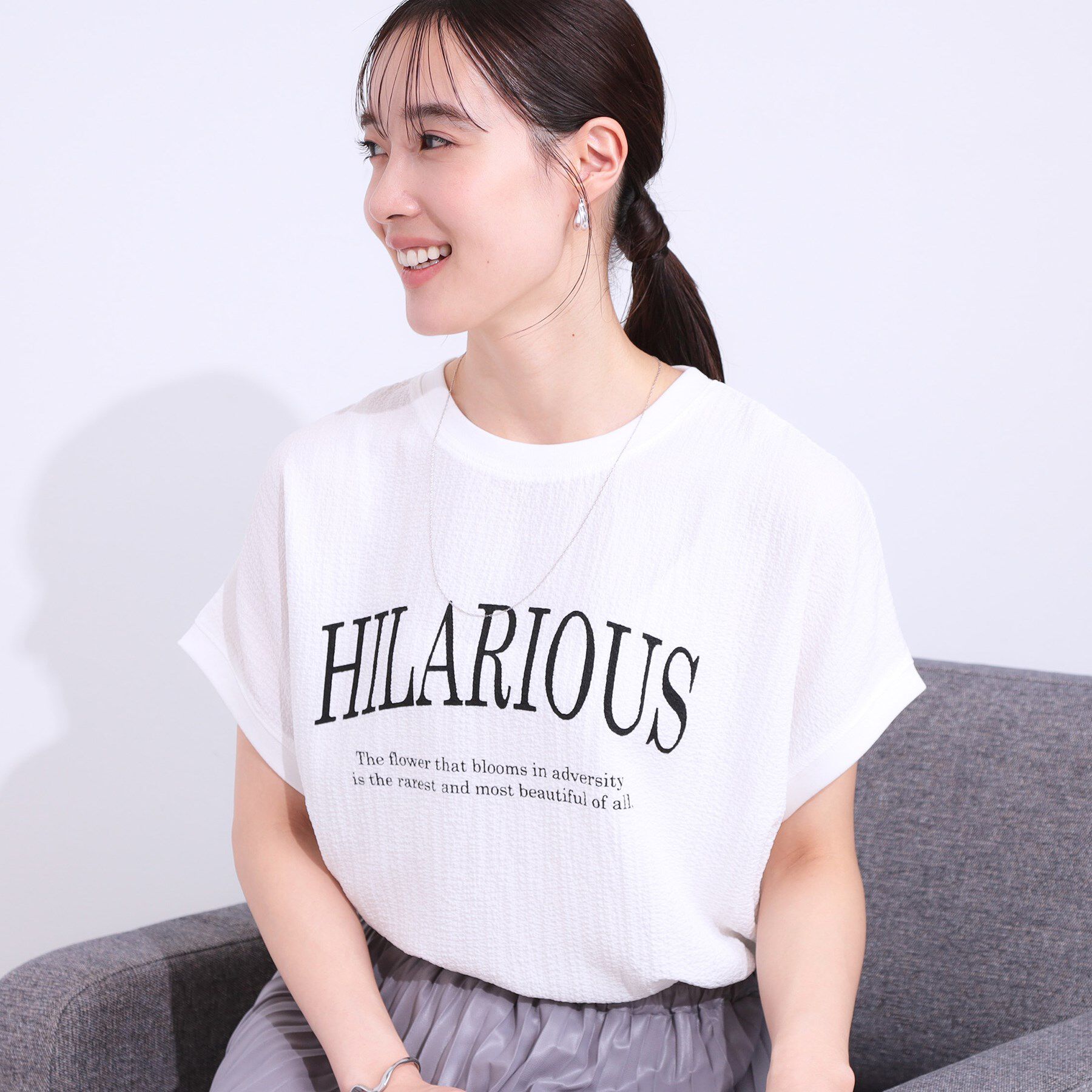 SHOO･LA･RUE「【洗える】ぽこぽこフレンチスリーブTシャツ」|Tシャツ・カットソー|ホワイト(101)