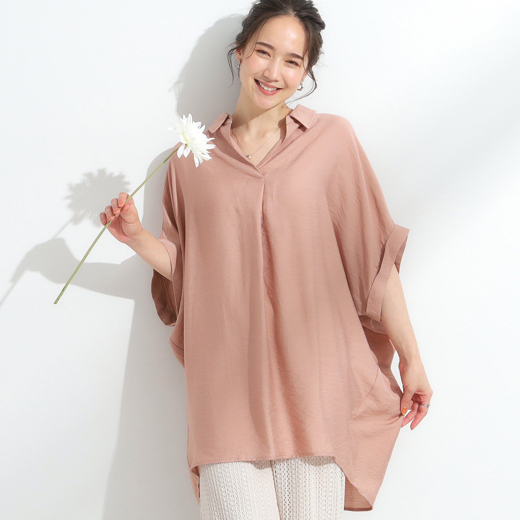 SHOO･LA･RUE「【ひんやり】すっきりきれいに体型カバー コクーンシルエットワンピース」|チュニック|オレンジ(065)