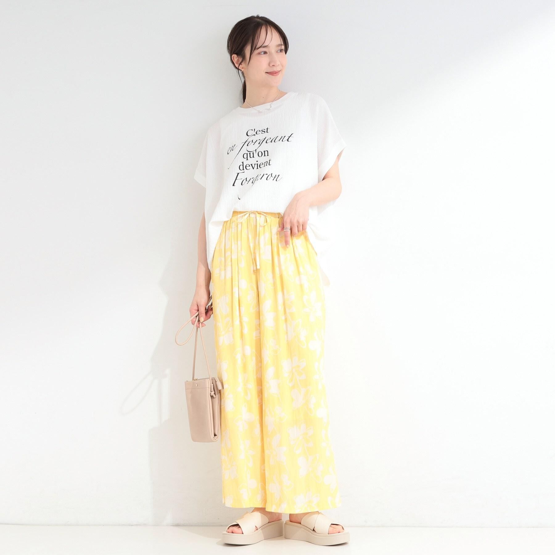 SHOO･LA･RUE「【柄が選べる/洗濯機可/S-LL】脚のラインを拾いにくい さらさらサテンイージーワイドパンツ」|その他|