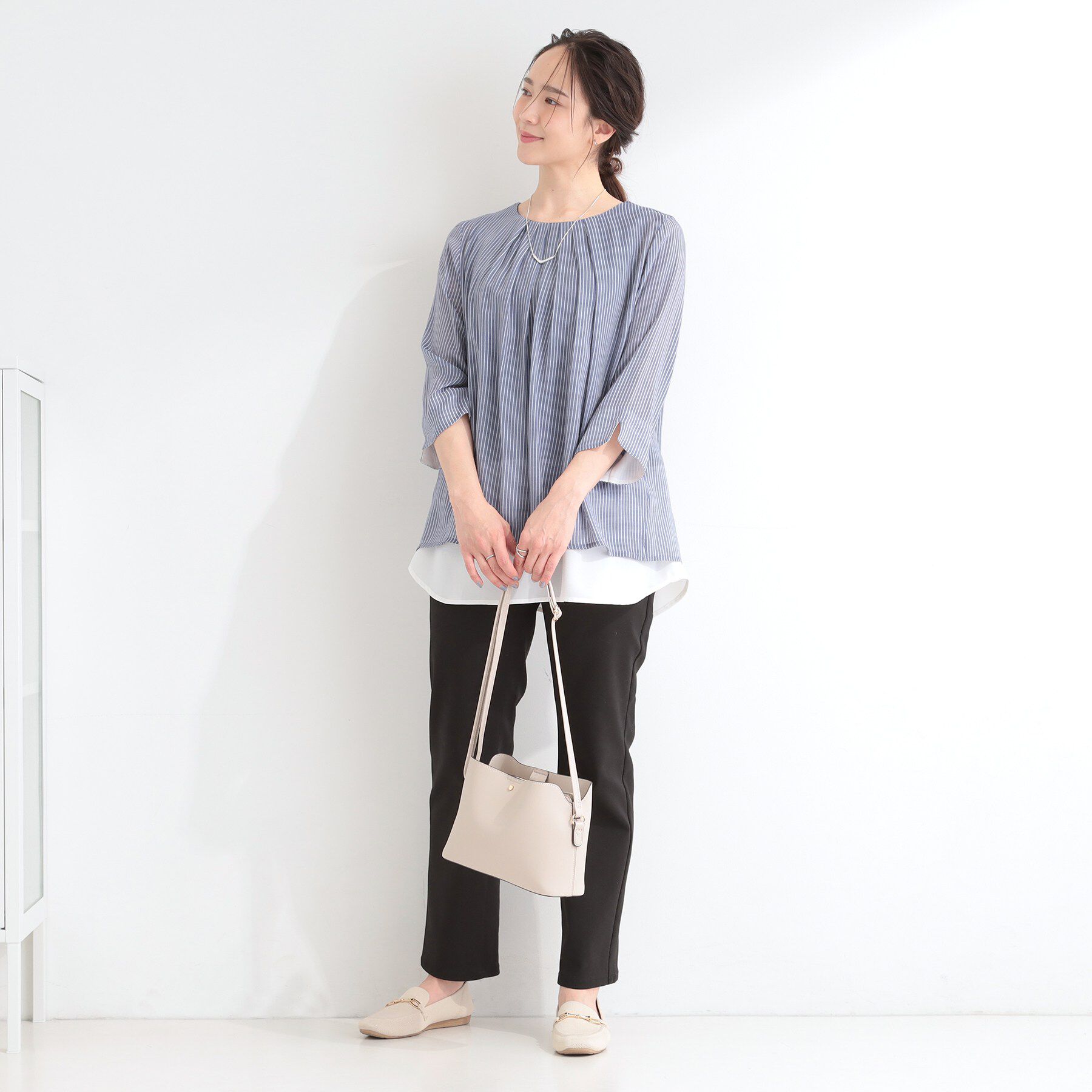 SHOO･LA･RUE「【洗濯機可/体型カバー】1枚でサマ見え 7分袖スラブレイヤード風トップス」|Tシャツ・カットソー|