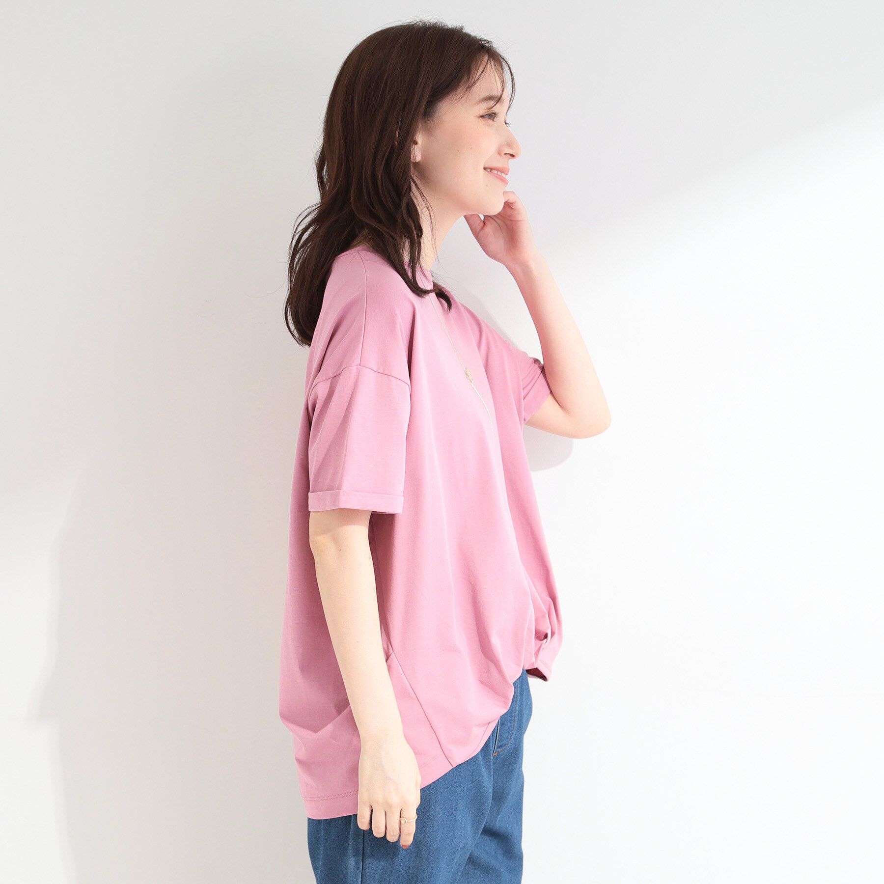 SHOO･LA･RUE「【ひんやり/S-LL】インせず決まる フロントタックデザインTシャツ」|Tシャツ・カットソー|