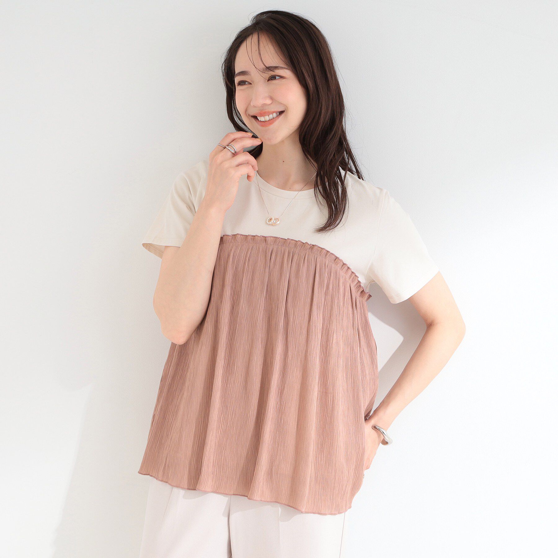 SHOO･LA･RUE「【ひんやり/S-LL】1枚でインせず決まる きらきらビスチェ風Tシャツ」|Tシャツ・カットソー|